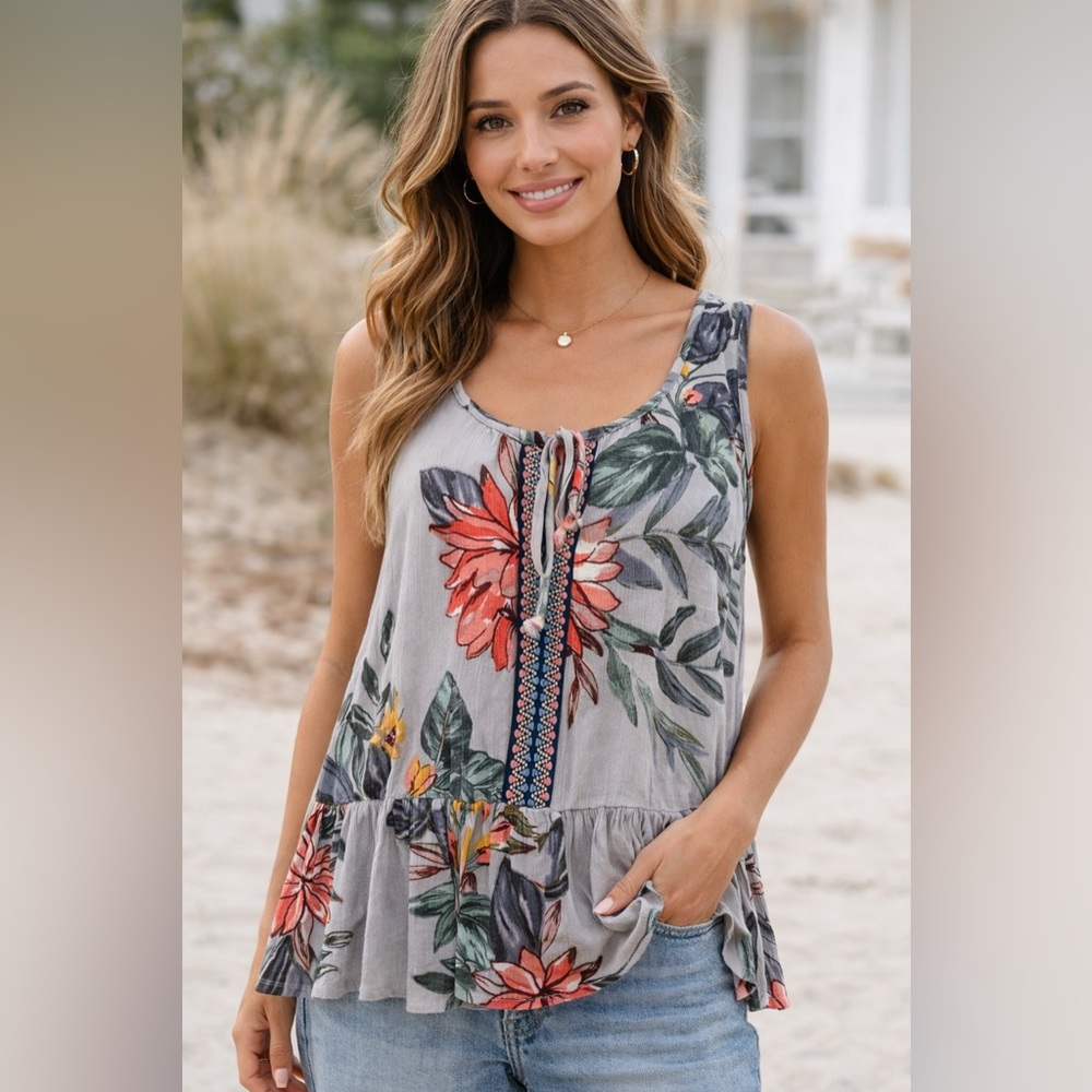 Anthropologie Patrons of Peace Boho Cottagecore Floral Peplum Romantic Tank Top